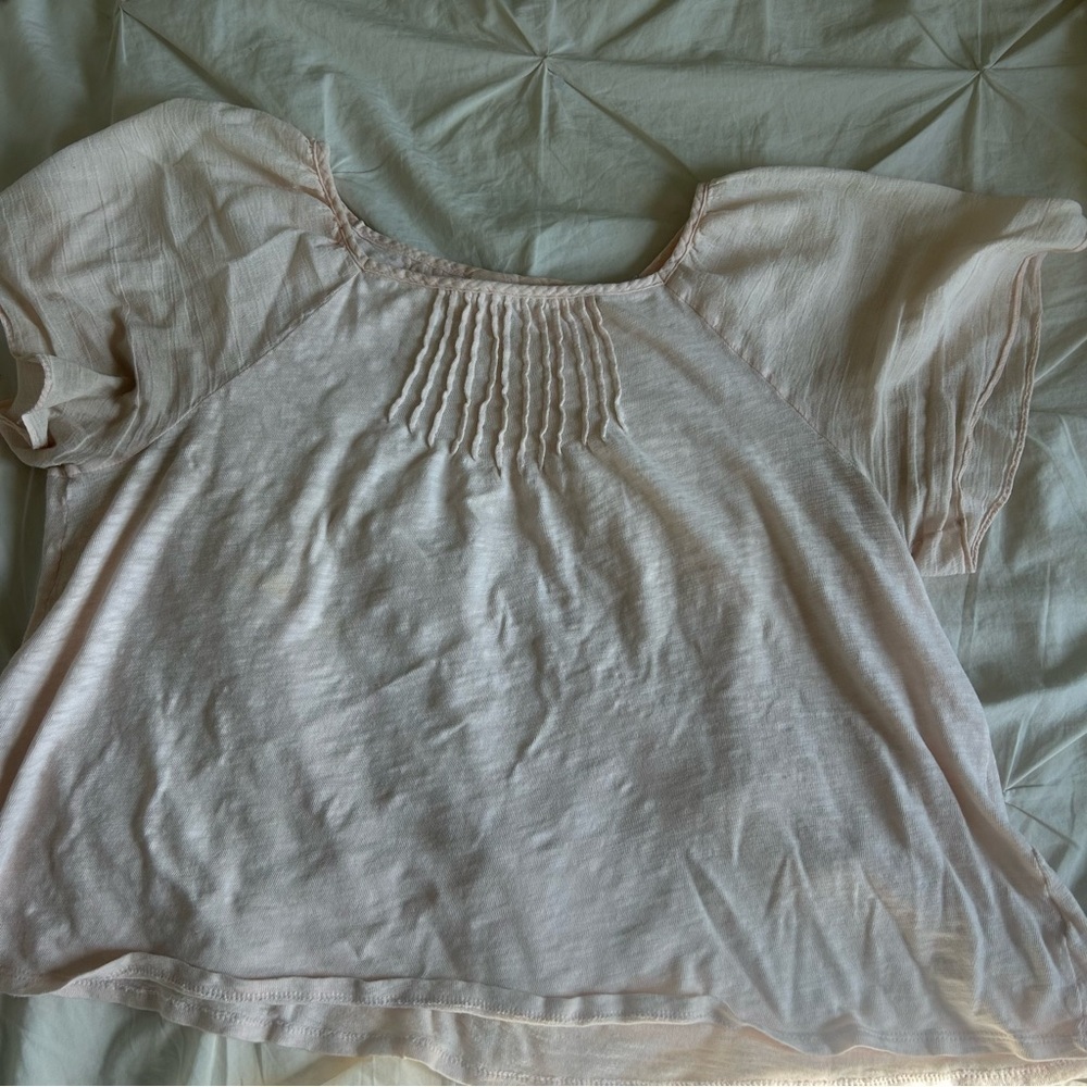GAP Womens Large Baby Pink Pleated Blouse with Bib Collar